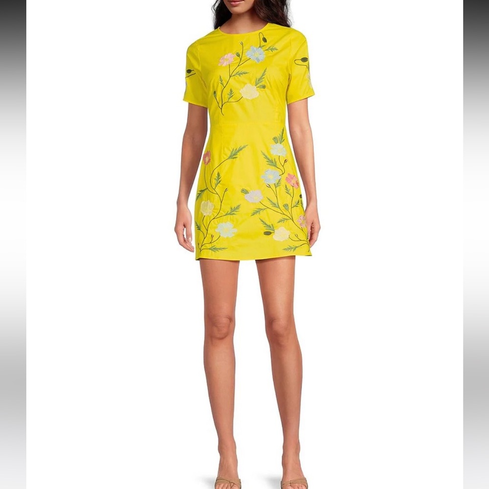 Fanm Mon Bright Yellow Floral Mini Dress